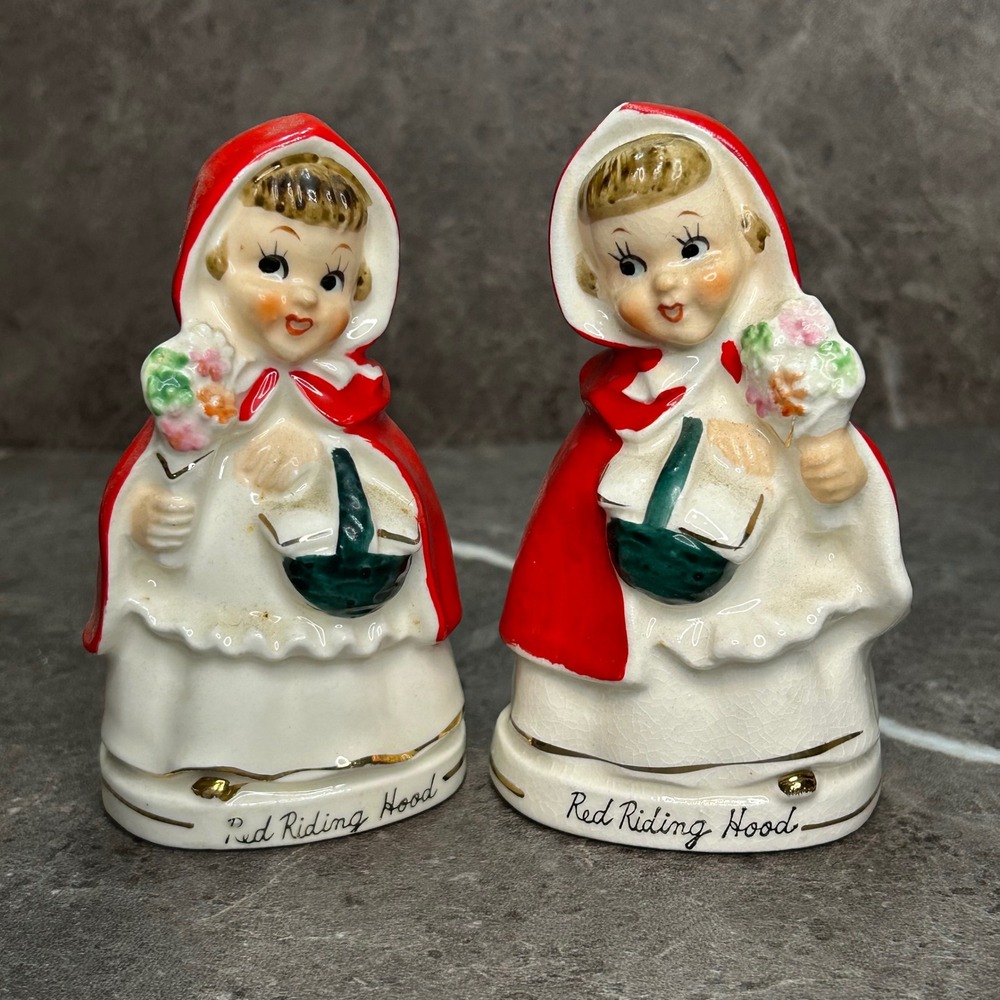 Vintage Relco Japan Red Riding Hood Salt and Pepper Shakers Ceramic Mid Century
